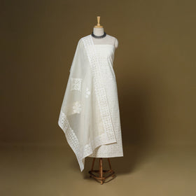 White - 3pc cotton unstitched barmer applique cut work
