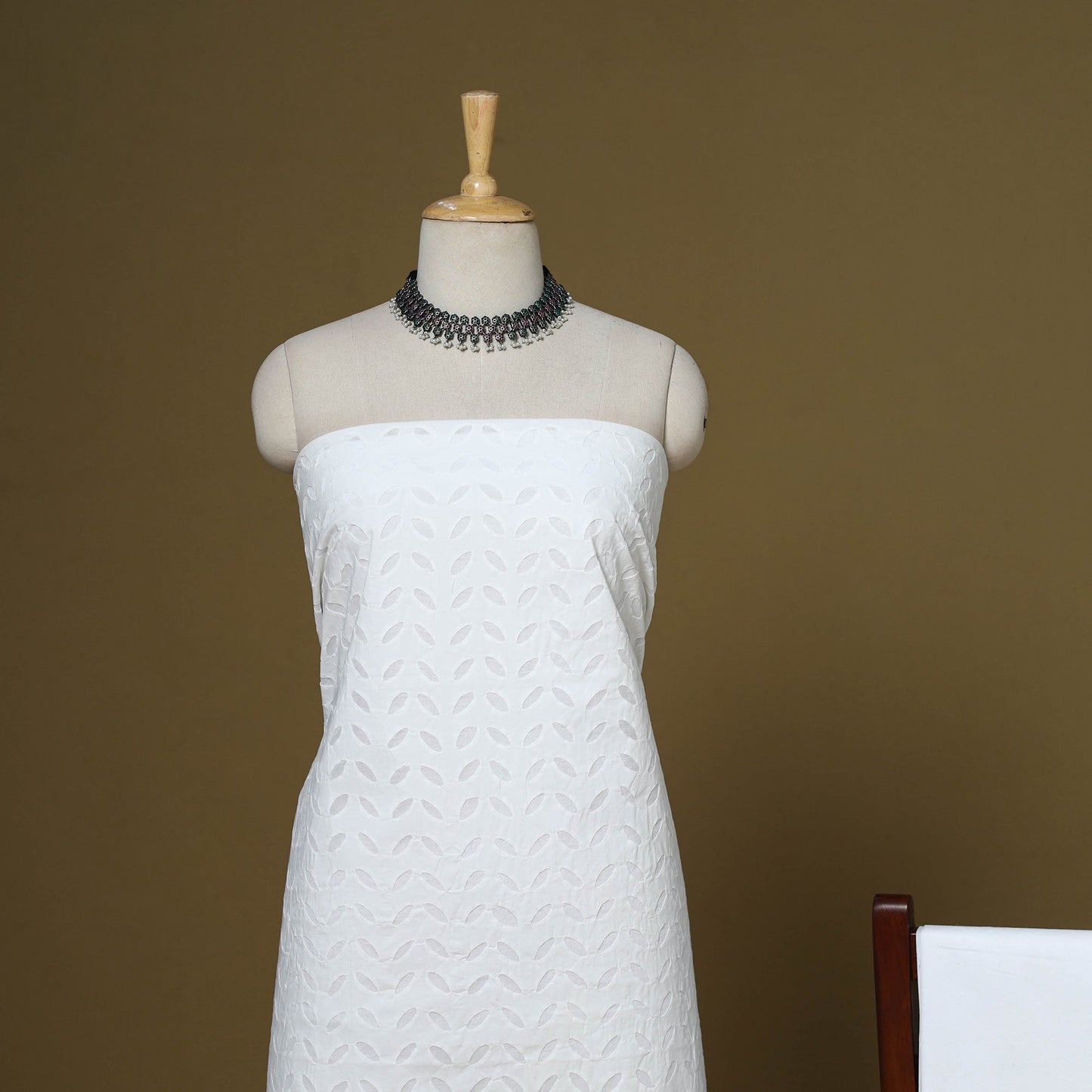 White - 3pc cotton unstitched barmer applique cut work