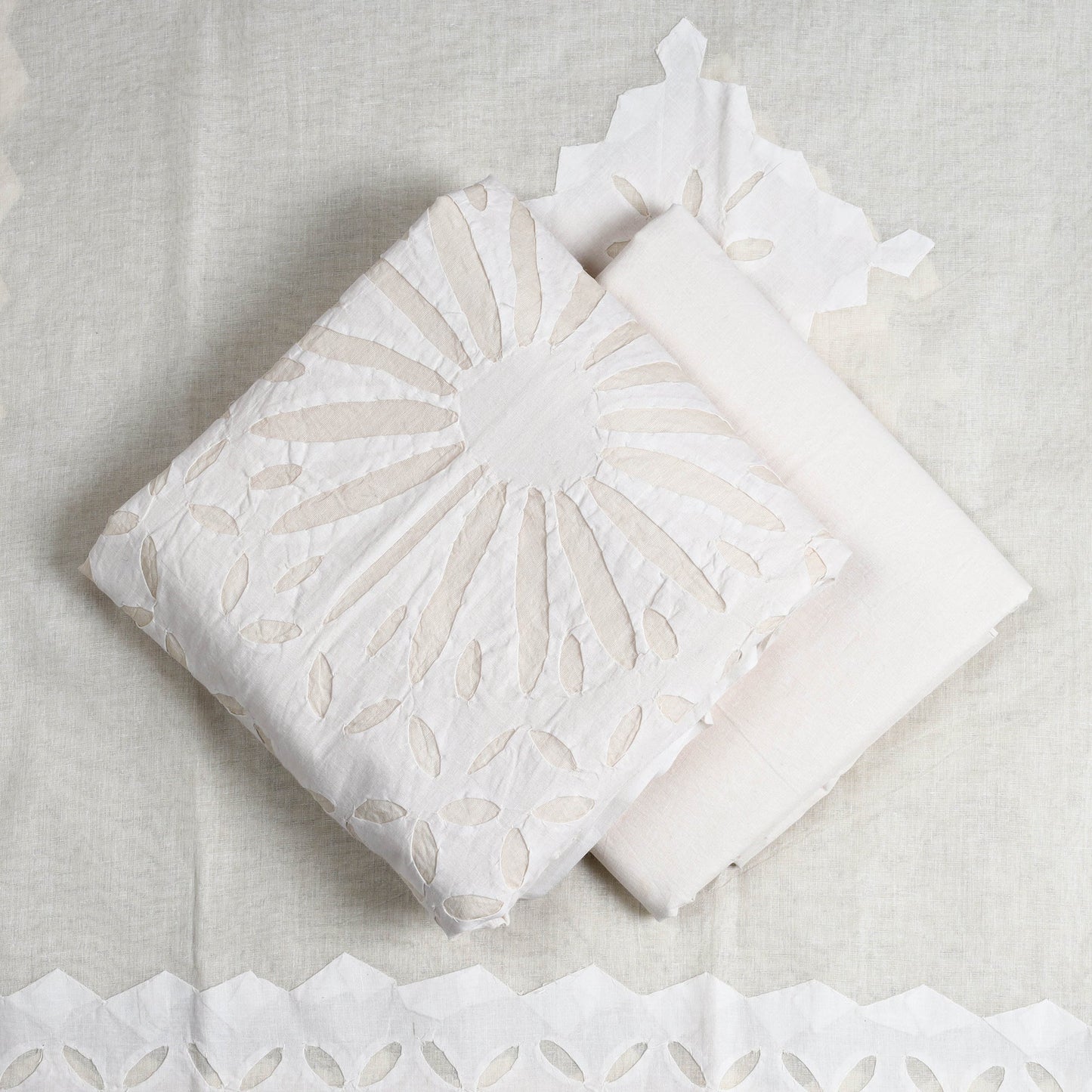 Buy White 3pc Cut Work Cotton Barmer Applique Dress Material