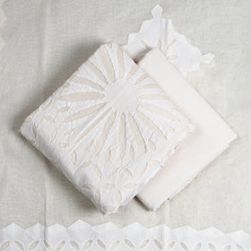 Buy White 3pc Cut Work Cotton Barmer Applique Dress Material