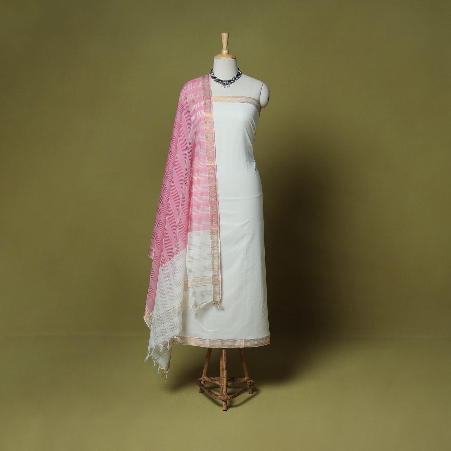 White - 3pc handloom cotton mangalagiri dress material 03