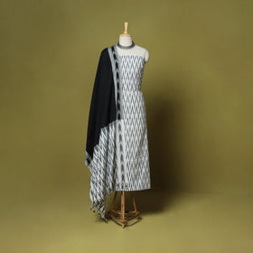 White - 3pc handloom cotton unstitched pochampally ikat