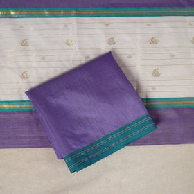 White - 3pc Handloom Nakshi Zari Unstitched Chanderi Silk Dress Material 