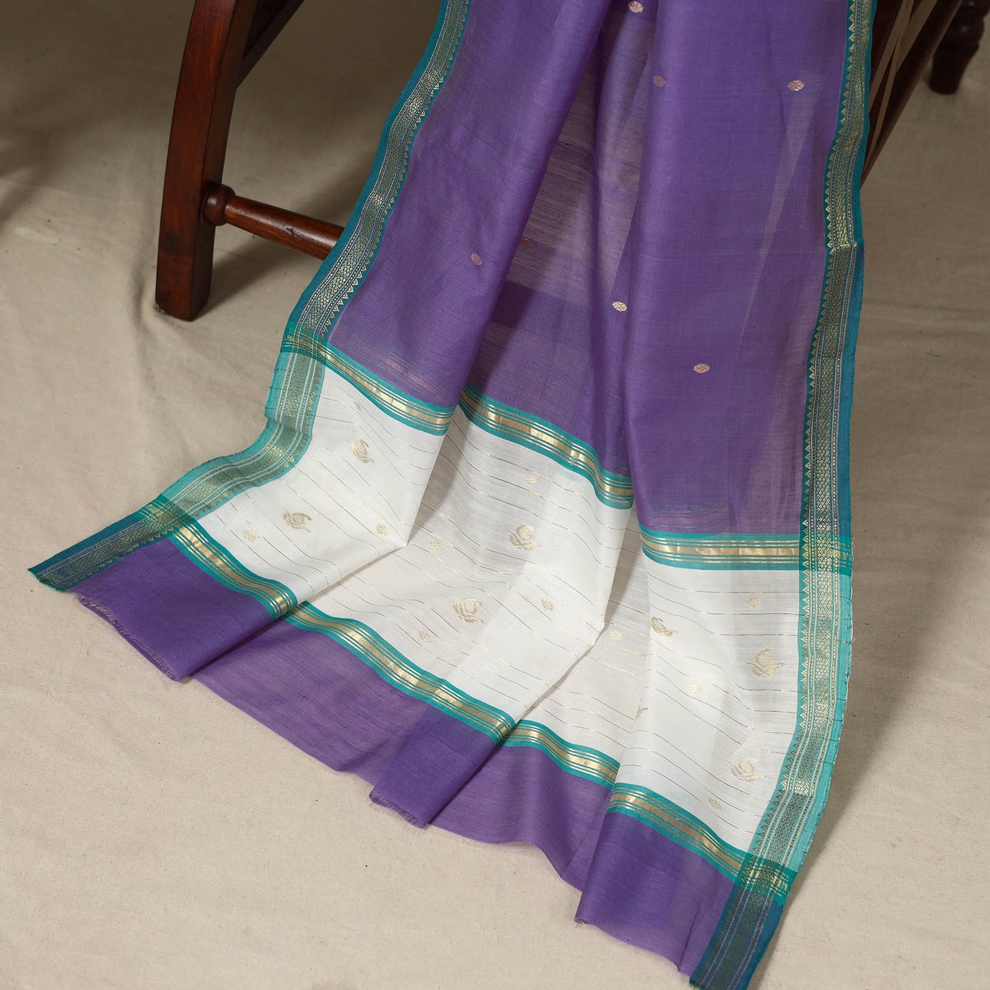 White - 3pc Handloom Nakshi Zari Unstitched Chanderi Silk Dress Material 