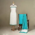 White - 3pc Handloom Zari Buti Unstitched Chanderi Silk Dress Material 