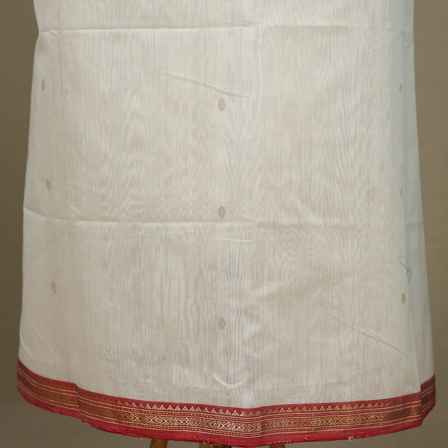 White - 3pc Handloom Zari Buti Unstitched Chanderi Silk Dress Material 