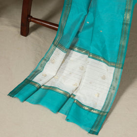 White - 3pc Handloom Zari Buti Unstitched Chanderi Silk Dress Material 