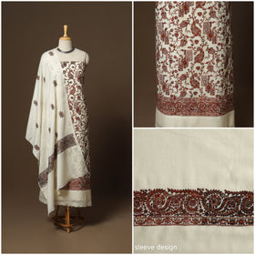 White - 3pc heavy hand embroidered work merino wool