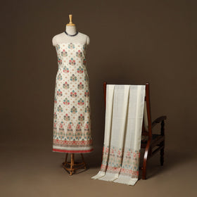 White - 3pc jacquard weave merino wool unstitched dress