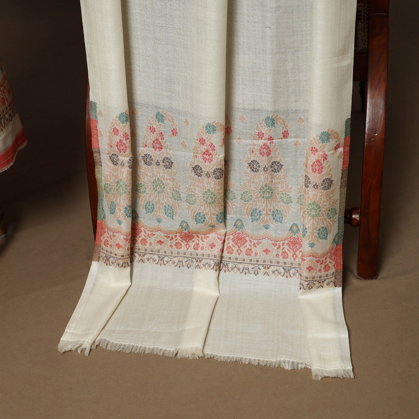 White - 3pc jacquard weave merino wool unstitched dress