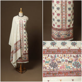 White - 3pc jacquard weave merino wool unstitched dress