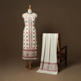 White - 3pc jacquard weave merino wool unstitched dress