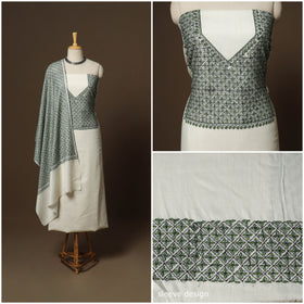 White - 3pc kashmiri merino wool unstitched heavy sozni