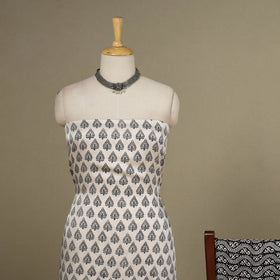 White - 3pc Modal Silk Unstitched Bagh Print Suit Material Set 