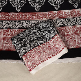 White - 3pc Modal Silk Unstitched Bagh Print Suit Material Set 