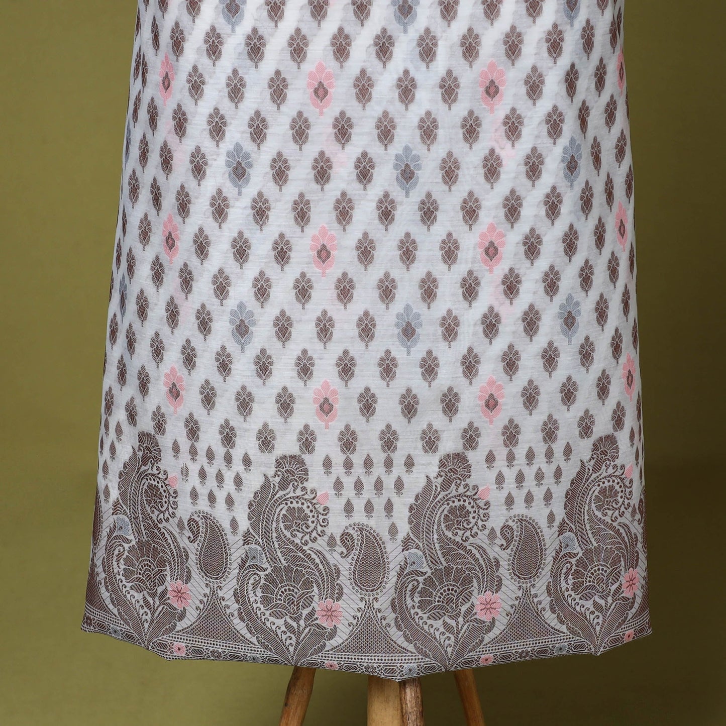 White - 3pc tanchoi cotton unstitched banarasi dress