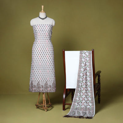 White - 3pc tanchoi cotton unstitched banarasi dress