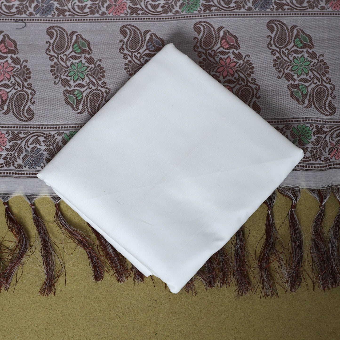 White - 3pc tanchoi cotton unstitched banarasi dress