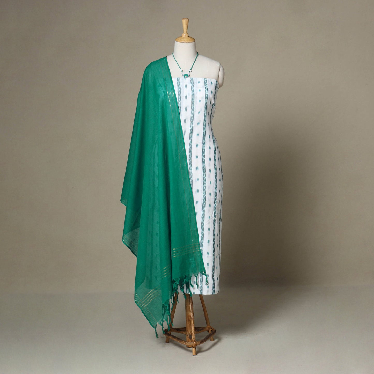 White - 3pc unstitched sambalpuri ikat dress material