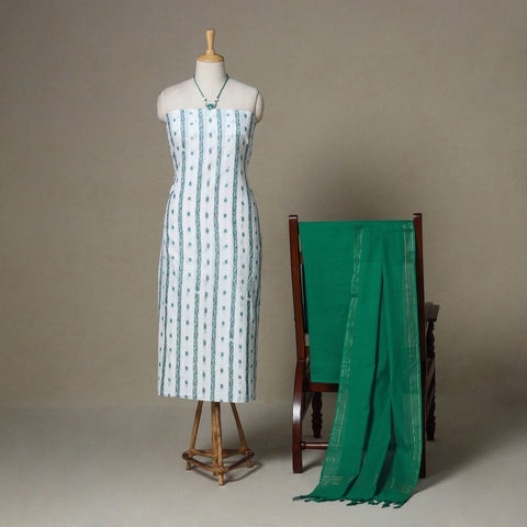 White - 3pc unstitched sambalpuri ikat dress material