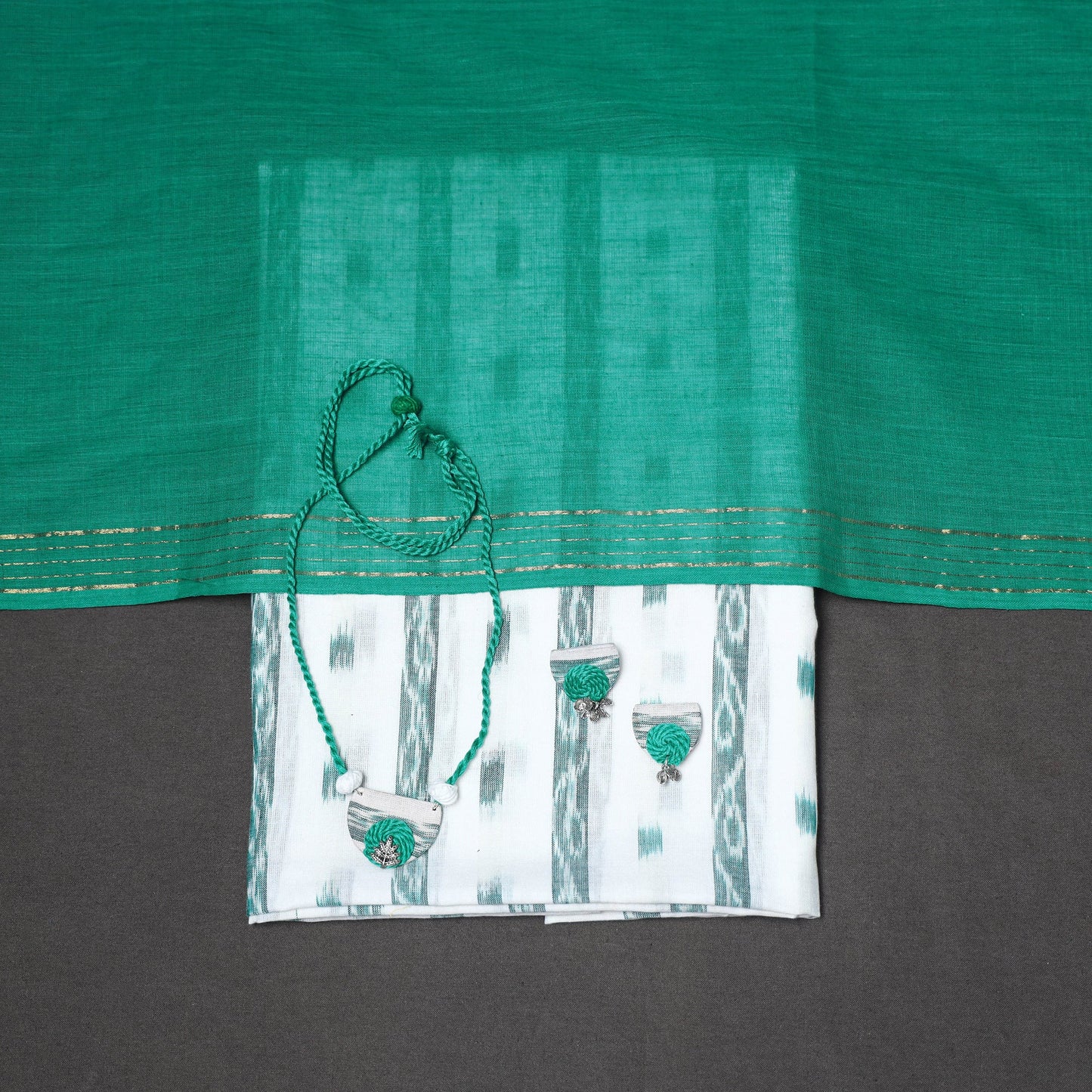 White - 3pc unstitched sambalpuri ikat dress material