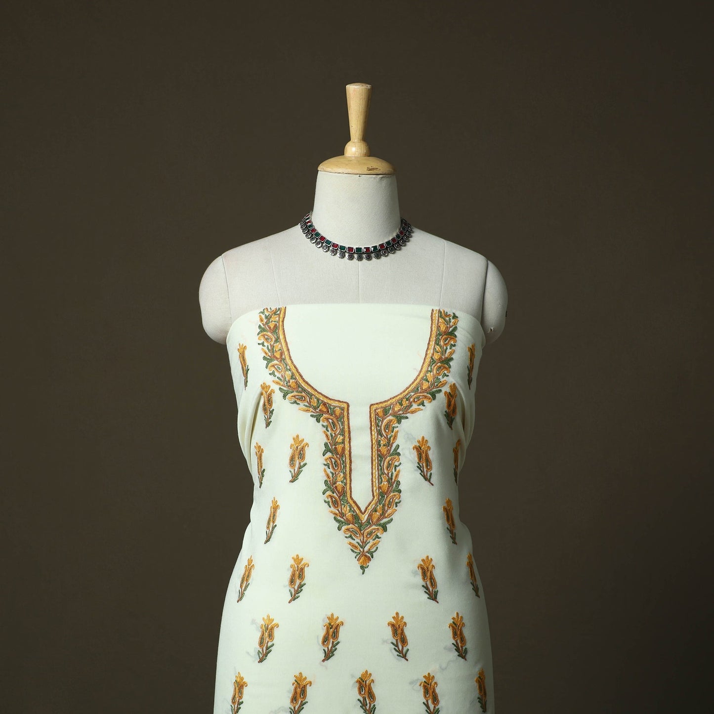 Aari hand embroidery cotton 2pc unstitched dress material