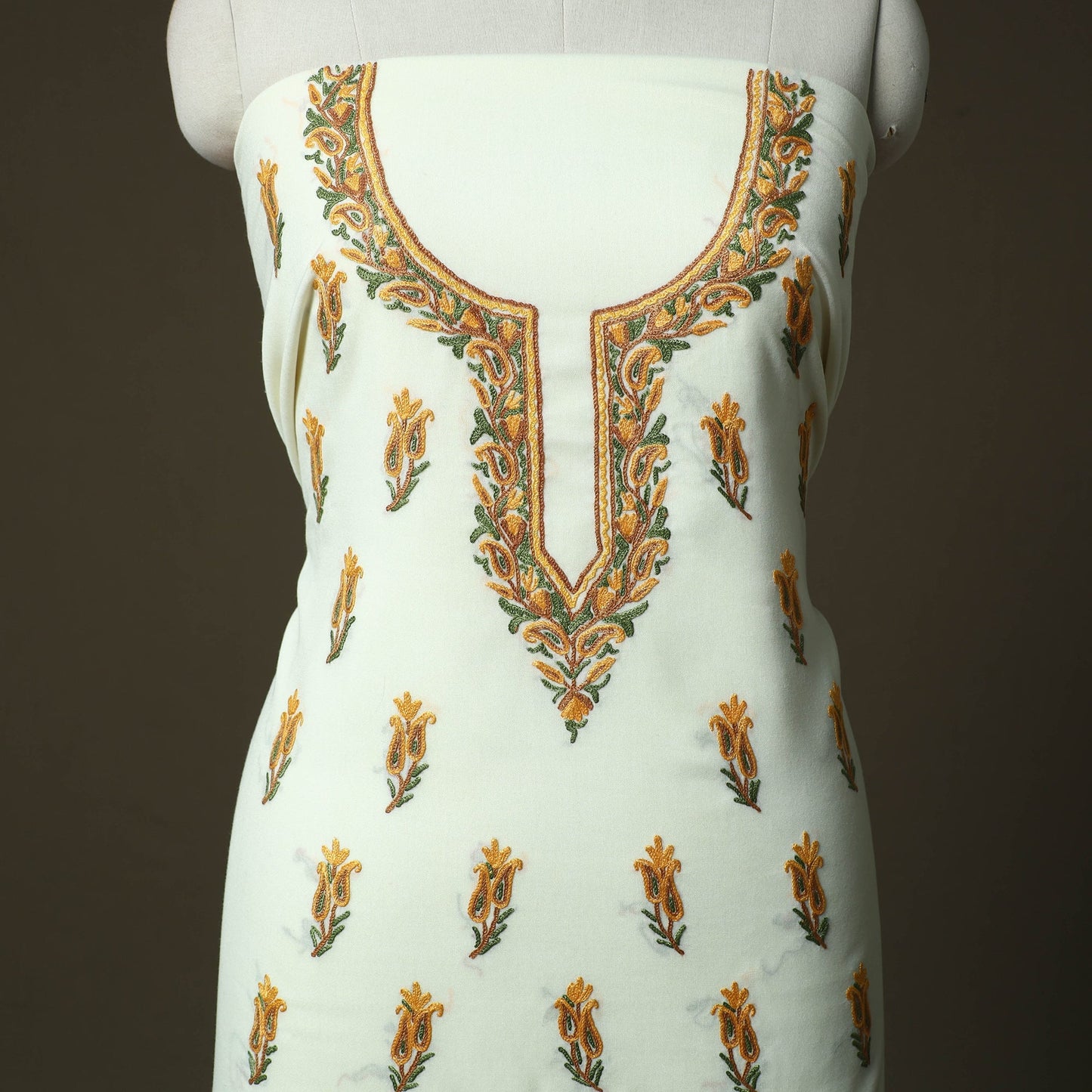 Aari hand embroidery cotton 2pc unstitched dress material