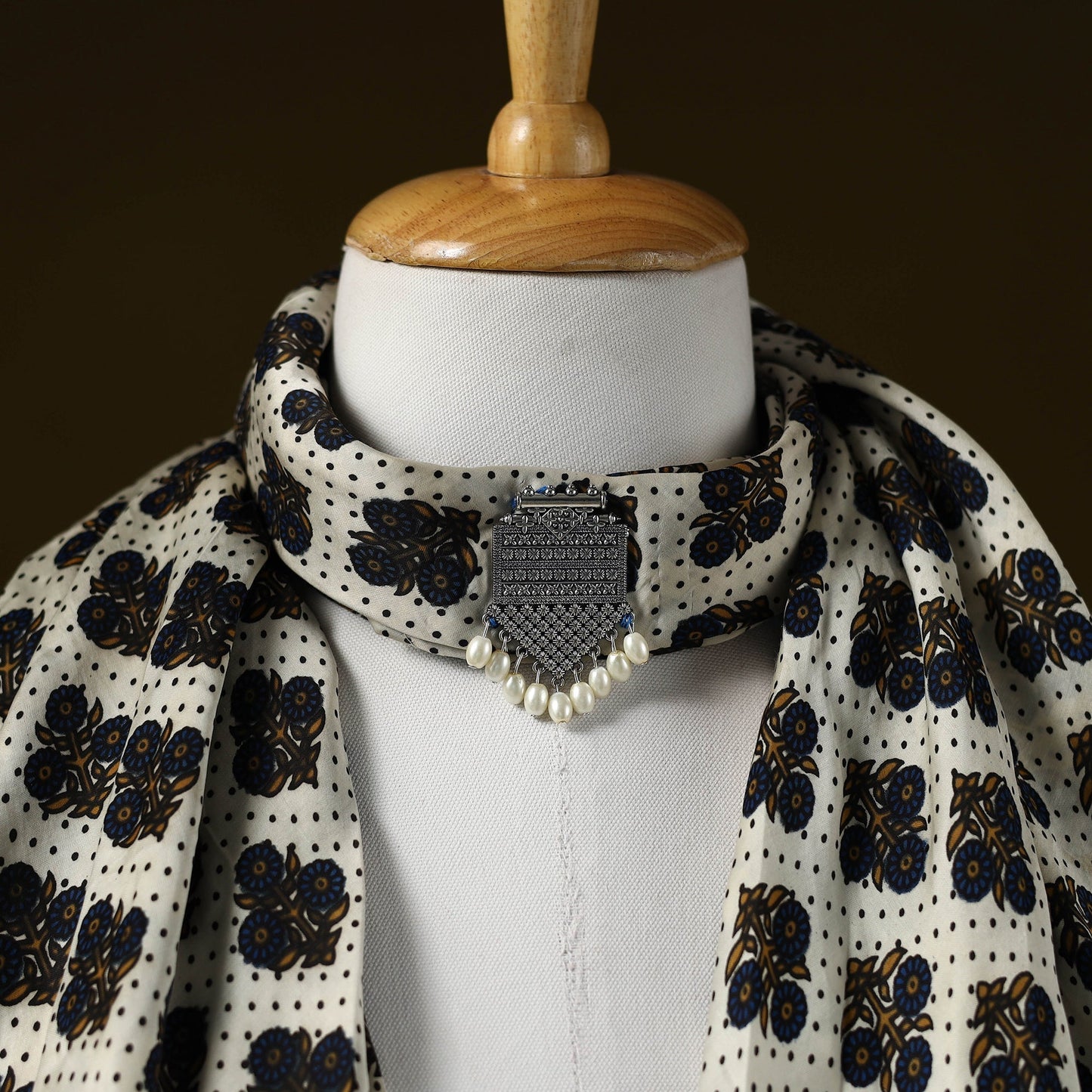 Modal silk pendant necklace scarf 48 - handcrafted