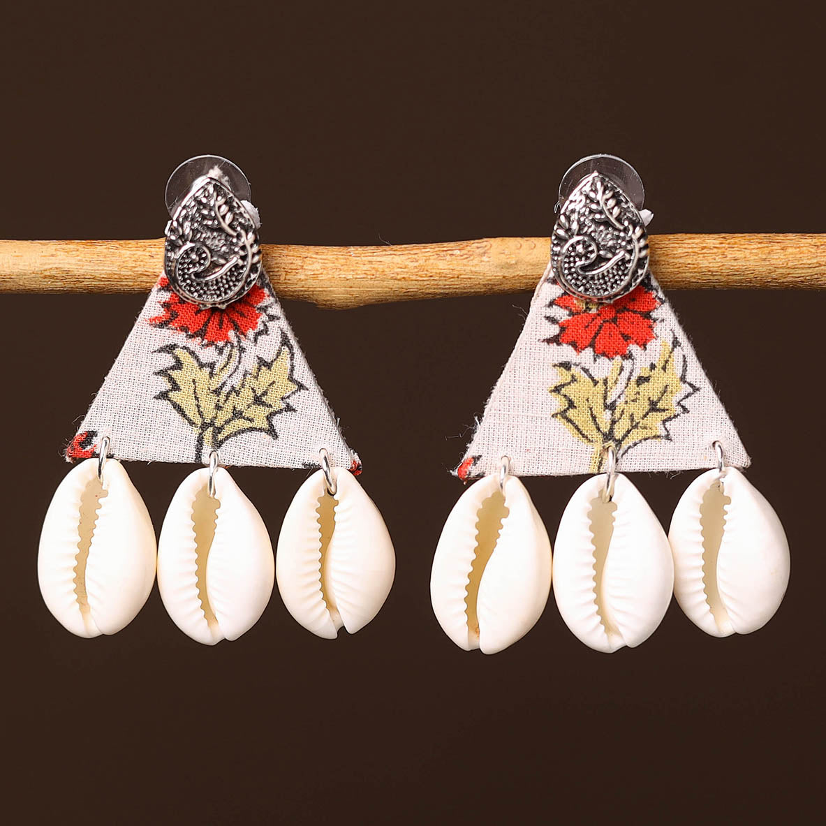  Aliya Handcrafted GS & Shell Work Fabart Earrings 