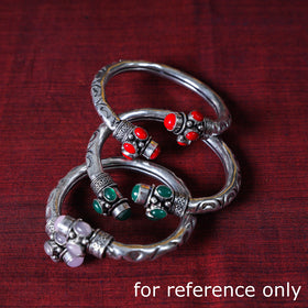 White - antique finish german silver stone bangle / kada