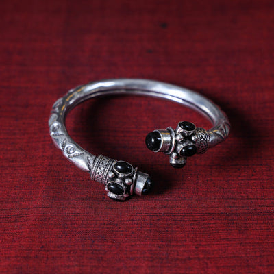 White - antique finish german silver stone bangle / kada