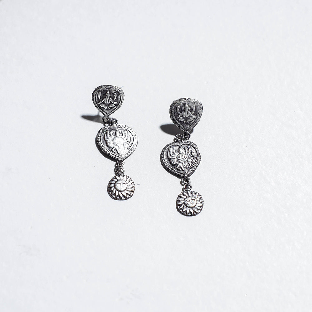 Antique Finish Oxidised German Silver Earrings