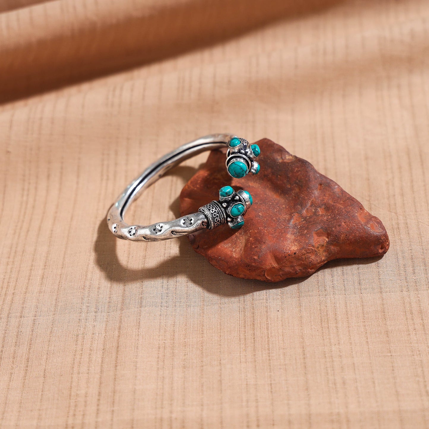  Antique Finish Oxidised German Silver Stone Bangle / Kada (Adjustable) 