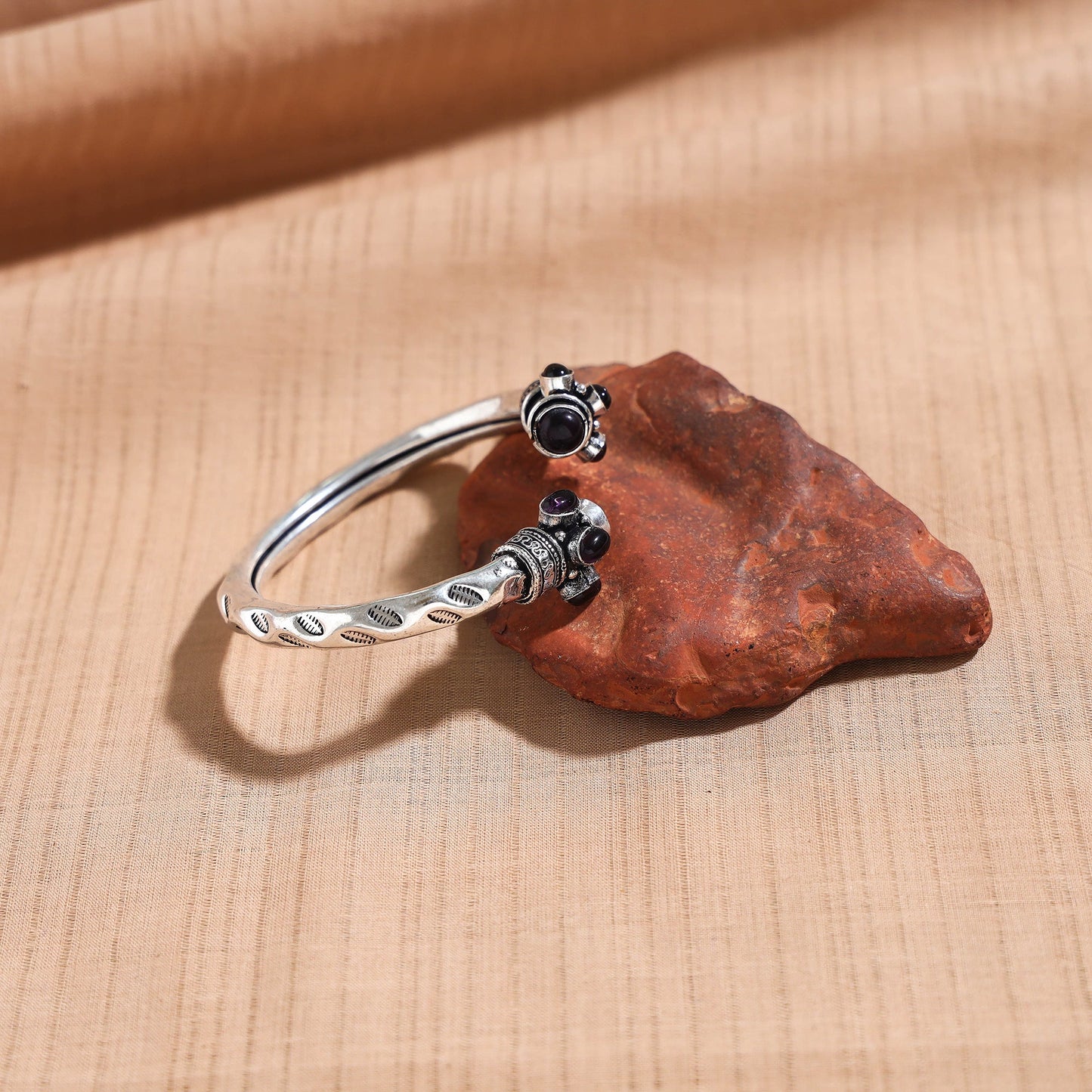 White - antique finish oxidised german silver stone bangle