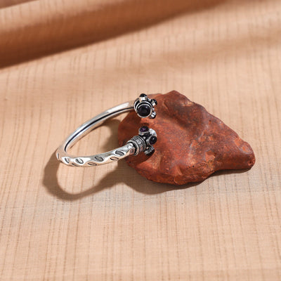 White - antique finish oxidised german silver stone bangle