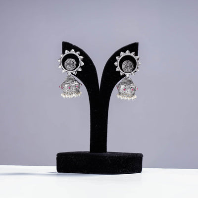  Antique Silver Finish Oxidised Brass Base Jhumki Earrings 