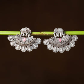 Antique Silver Finish Oxidised Brass Base Stud Earrings