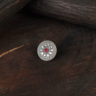 White - antique silver finish oxidised stone work ring 102