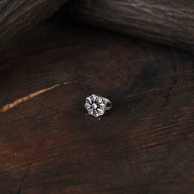 White - antique silver finish oxidised stone work ring 74