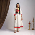 White Artisanal Block Print Cotton A-Line Mangalagiri Kurta for Women