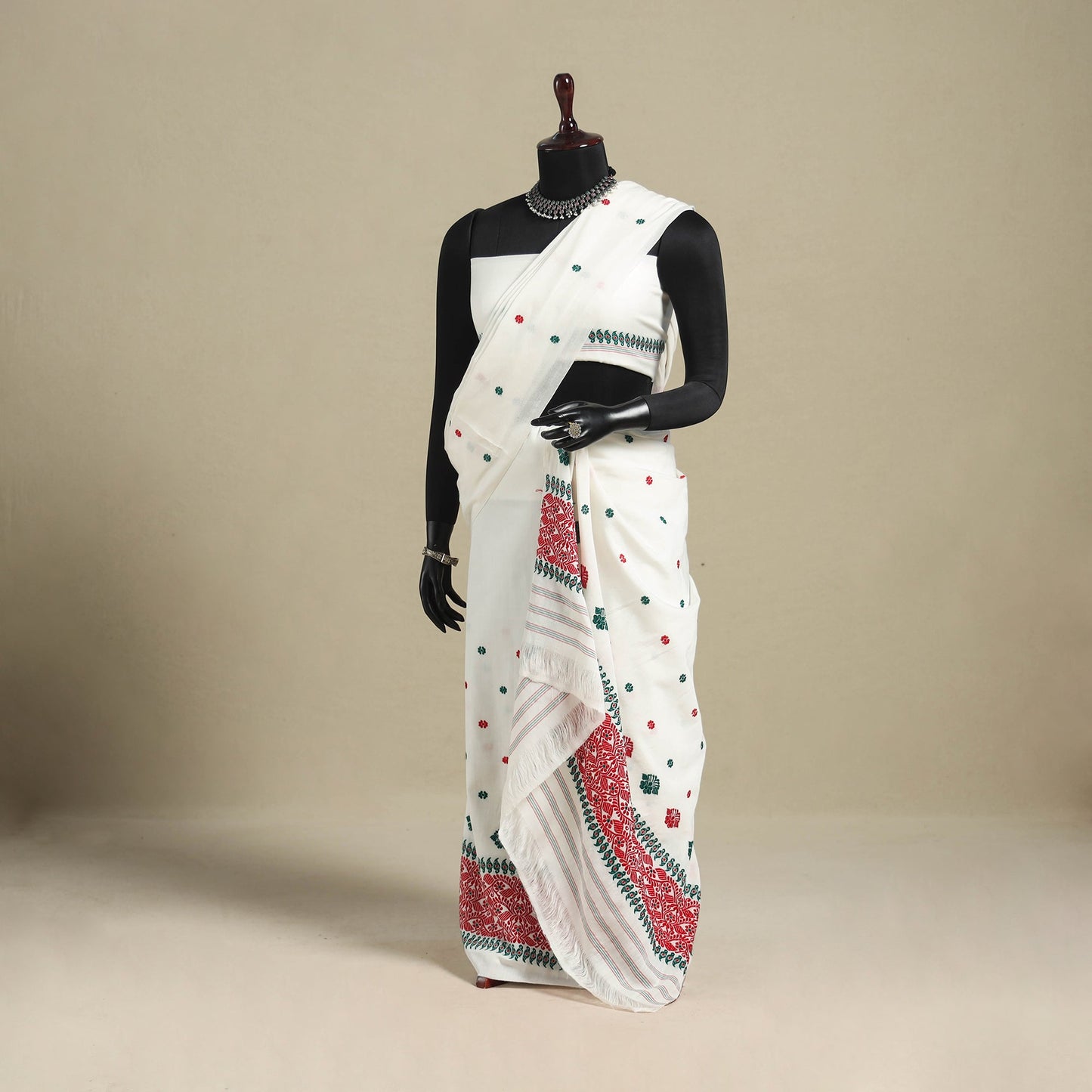 White - assam handloom silk cotton mekhela chador