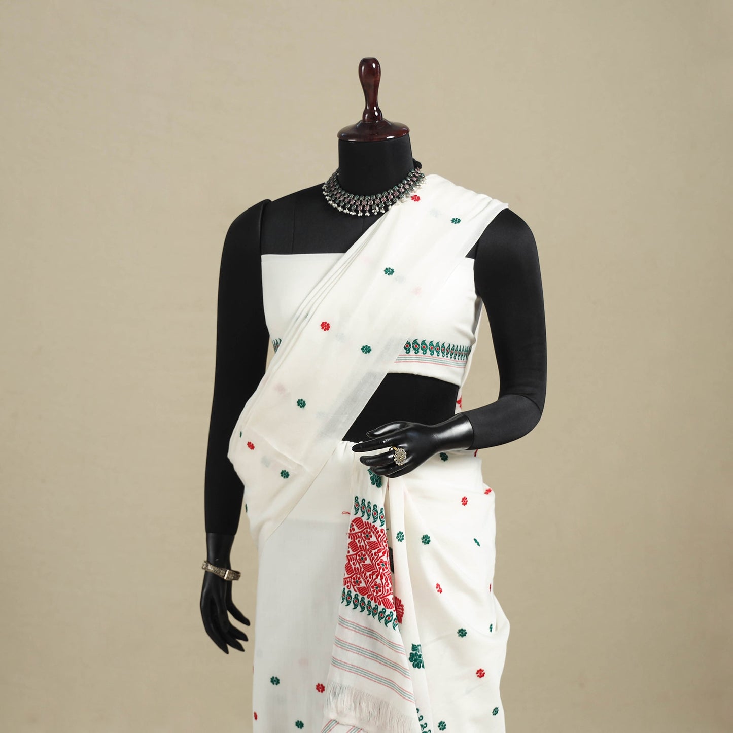 White - assam handloom silk cotton mekhela chador