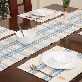 White Assam Weave Dining Table Runner & Set of 4 Placemats in Handloom Cotton