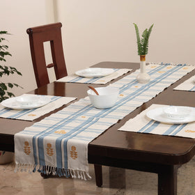 White Assam Weave Dining Table Runner & Set of 4 Placemats in Handloom Cotton