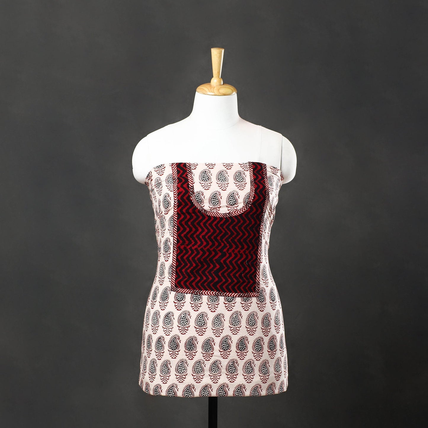 White Bagh Print Cotton Kurta Material with Patchwork