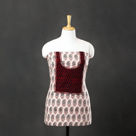 White Bagh Print Cotton Kurta Material with Patchwork