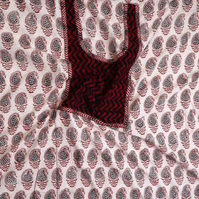 White Bagh Print Cotton Kurta Material with Patchwork