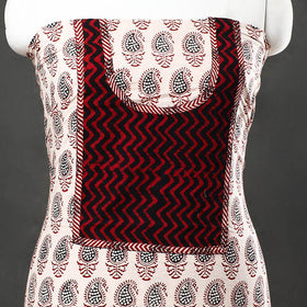 White Bagh Print Cotton Kurta Material with Patchwork