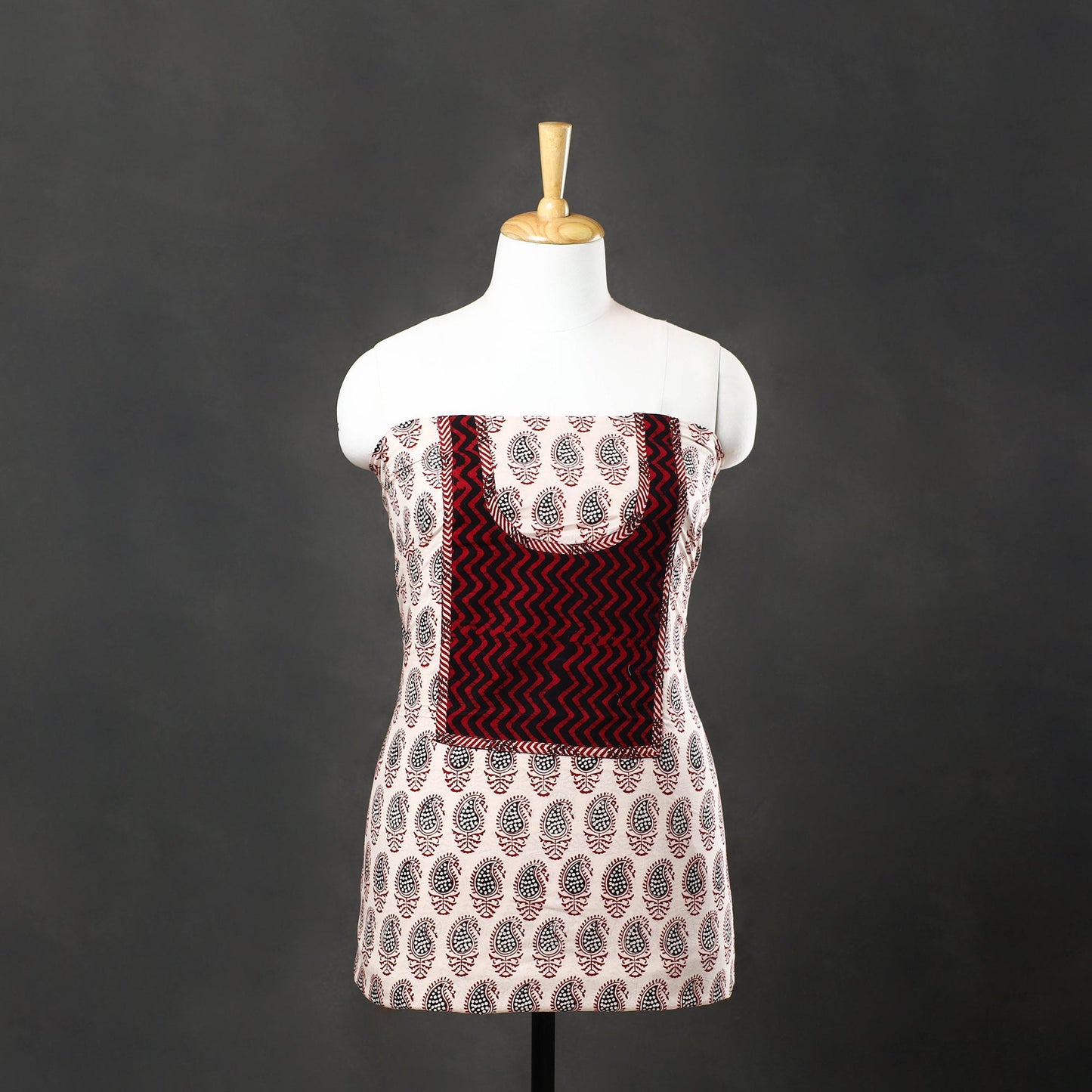 White Bagh Print Cotton Kurta Material with Patchwork