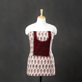 White Bagh Print Cotton Kurta Material with Patchwork